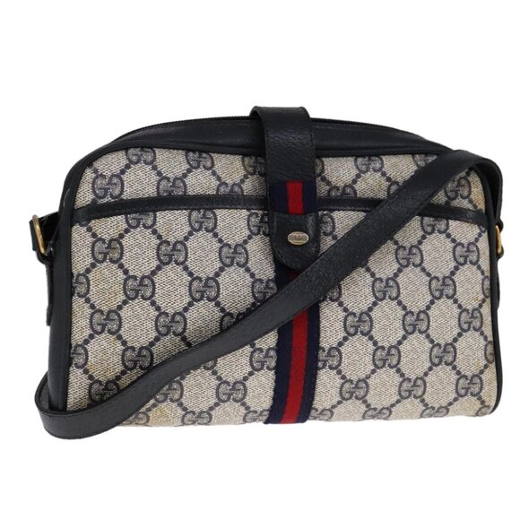GUCCI GG Supreme Sherry Line Shoulder Bag PVC Navy Red - Picture 1 of 15